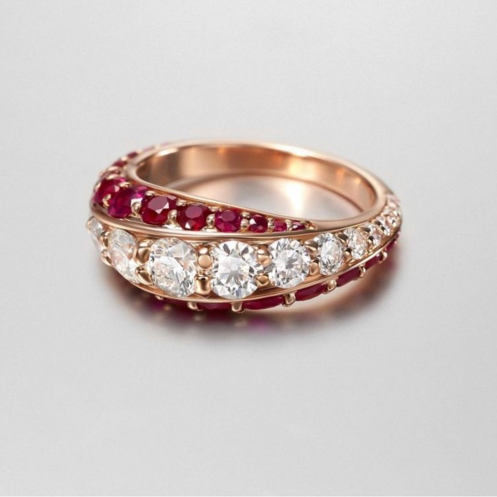 Rose Gold Round Cut Ruby & White Sapphire Wedding Band
